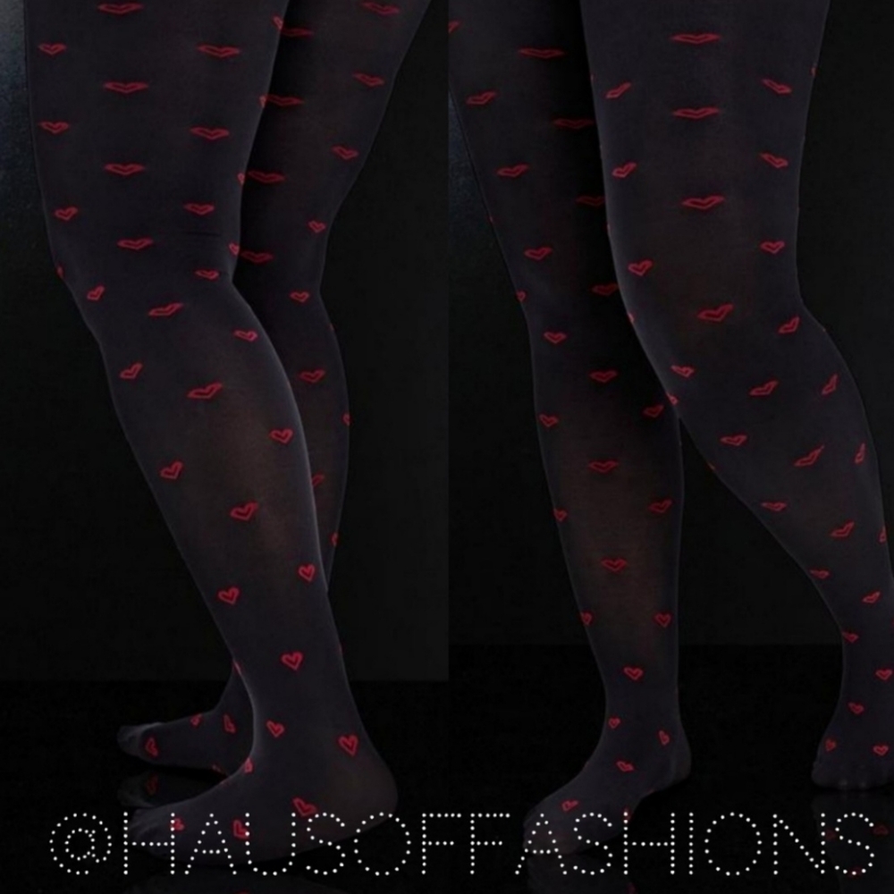BETSEY JOHNSON TORRID Red Kiss Lips Tights! NEW!